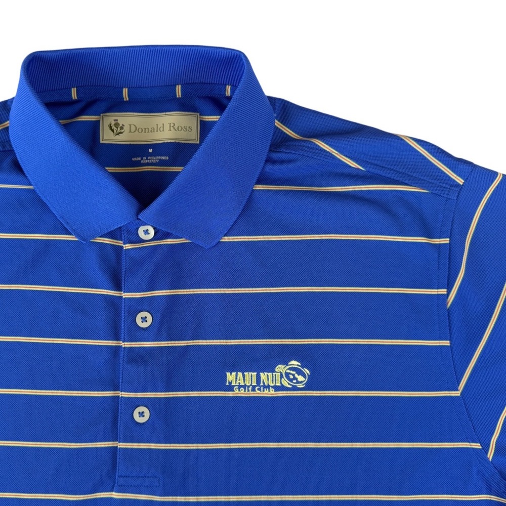 Donald Ross Mens Maui Nui Golf Club Striped Polo Shirt Blue Size M